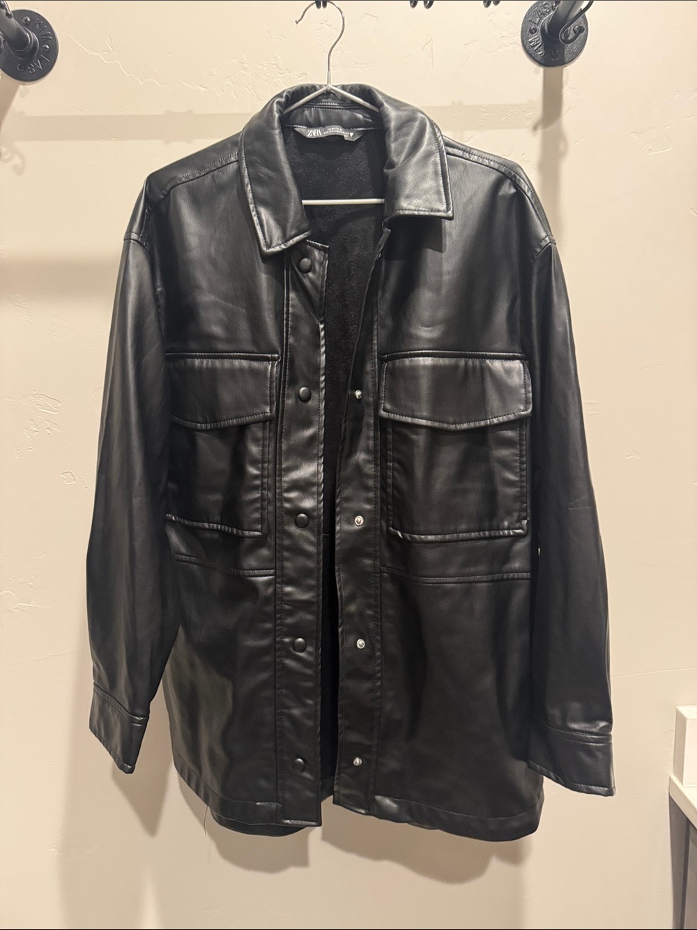 Zara Black faux Leather Utility Jacket